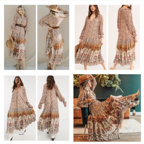 Free People Feeling Groovy Border Maxi Dress Bohemian Printed Tiered Size S - Picture 10 of 16